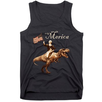 George Washington Riding A Tyrannosaurus Rex Merica Tank Top