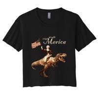 George Washington Riding A Tyrannosaurus Rex Merica Women's Crop Top Tee