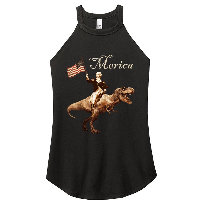George Washington Riding A Tyrannosaurus Rex Merica Women's Perfect Tri Rocker Tank