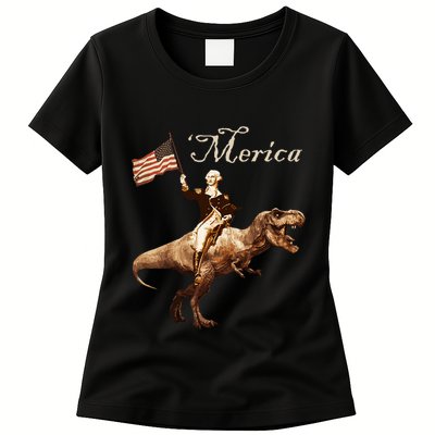 George Washington Riding A Tyrannosaurus Rex Merica Womens T-Shirt