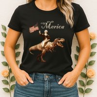 George Washington Riding A Tyrannosaurus Rex Merica Womens T-Shirt