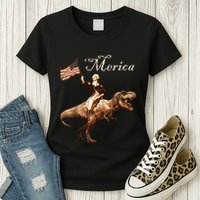 George Washington Riding A Tyrannosaurus Rex Merica Womens T-Shirt
