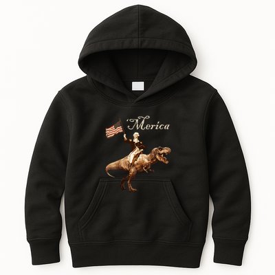 George Washington Riding A Tyrannosaurus Rex Merica Kids Hoodie