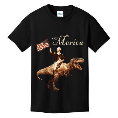George Washington Riding A Tyrannosaurus Rex Merica Kids T-Shirt