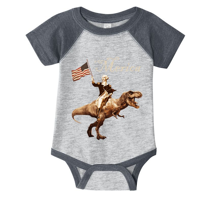 George Washington Riding A Tyrannosaurus Rex Merica Infant Baby Jersey Bodysuit
