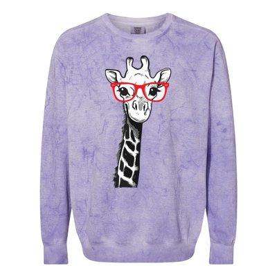 Giraffe With Red Glasses Gift For Zoo Animal Lovers Colorblast Crewneck Sweatshirt