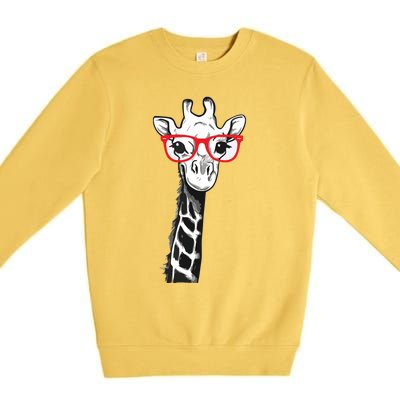 Giraffe With Red Glasses Gift For Zoo Animal Lovers Premium Crewneck Sweatshirt