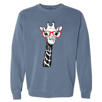 Giraffe With Red Glasses Gift For Zoo Animal Lovers Garment-Dyed Sweatshirt