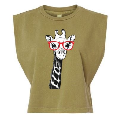 Giraffe With Red Glasses Gift For Zoo Animal Lovers Garment-Dyed Women's Muscle Tee