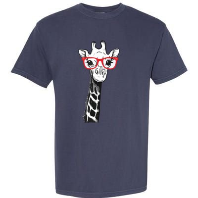 Giraffe With Red Glasses Gift For Zoo Animal Lovers Garment-Dyed Heavyweight T-Shirt