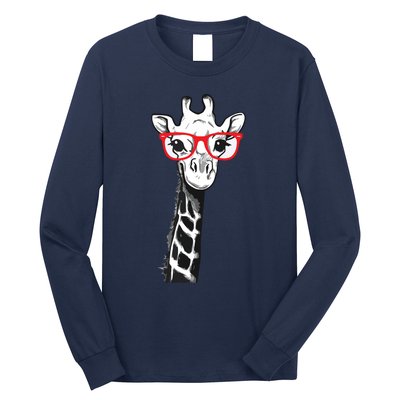 Giraffe With Red Glasses Gift For Zoo Animal Lovers Long Sleeve Shirt