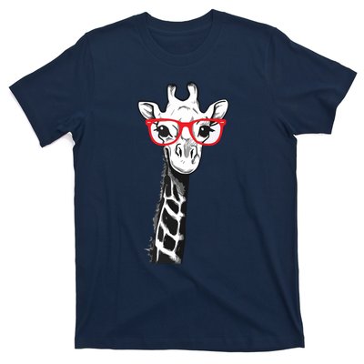 Giraffe With Red Glasses Gift For Zoo Animal Lovers T-Shirt