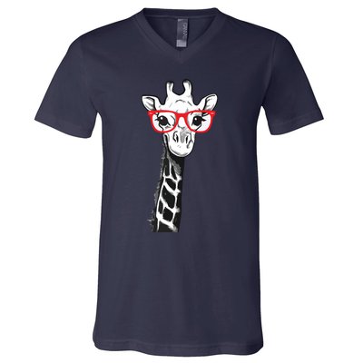 Giraffe With Red Glasses Gift For Zoo Animal Lovers V-Neck T-Shirt