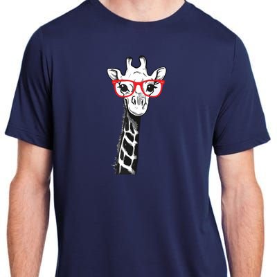 Giraffe With Red Glasses Gift For Zoo Animal Lovers Adult ChromaSoft Performance T-Shirt