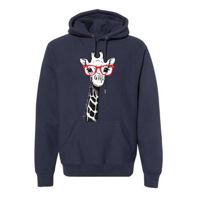 Giraffe With Red Glasses Gift For Zoo Animal Lovers Premium Hoodie