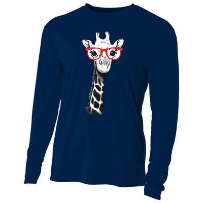 Giraffe With Red Glasses Gift For Zoo Animal Lovers Cooling Performance Long Sleeve Crew