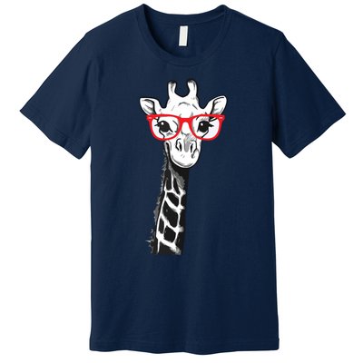 Giraffe With Red Glasses Gift For Zoo Animal Lovers Premium T-Shirt