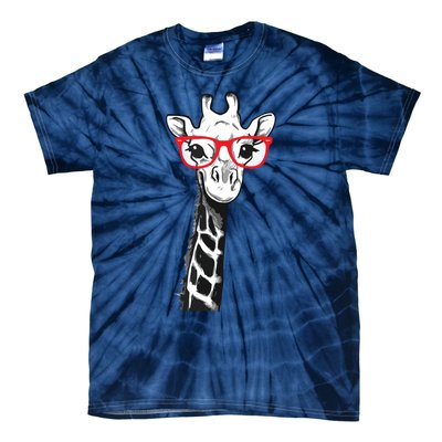 Giraffe With Red Glasses Gift For Zoo Animal Lovers Tie-Dye T-Shirt