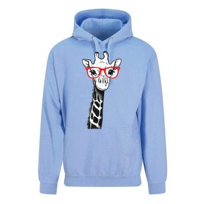 Giraffe With Red Glasses Gift For Zoo Animal Lovers Unisex Surf Hoodie