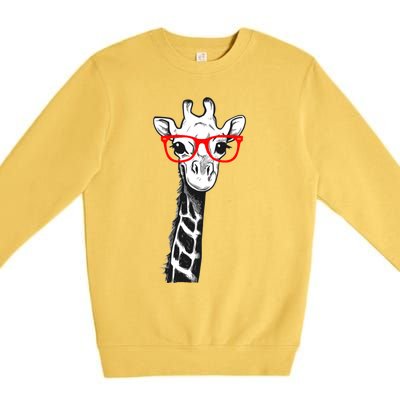 Giraffe With Red Glasses Gift For Zoo Animal Lovers Gift Premium Crewneck Sweatshirt