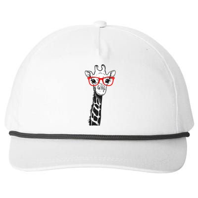 Giraffe With Red Glasses Gift For Zoo Animal Lovers Gift Snapback Five-Panel Rope Hat