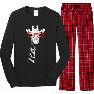 Giraffe With Red Glasses Gift For Zoo Animal Lovers Gift Long Sleeve Pajama Set