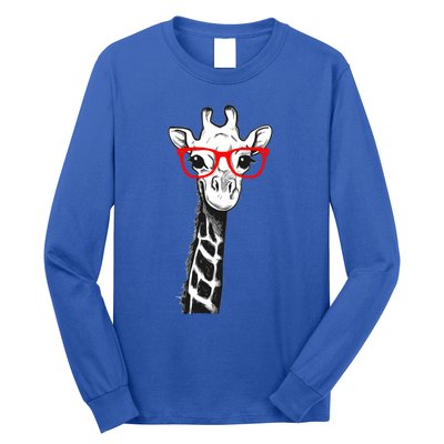 Giraffe With Red Glasses Gift For Zoo Animal Lovers Gift Long Sleeve Shirt