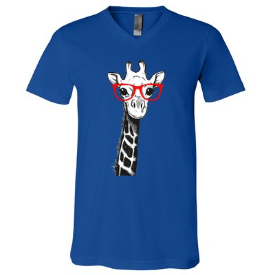 Giraffe With Red Glasses Gift For Zoo Animal Lovers Gift V-Neck T-Shirt