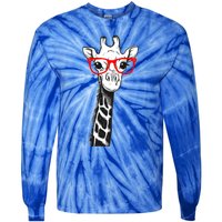 Giraffe With Red Glasses Gift For Zoo Animal Lovers Gift Tie-Dye Long Sleeve Shirt