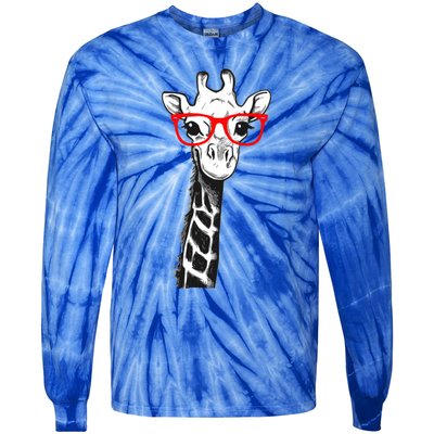 Giraffe With Red Glasses Gift For Zoo Animal Lovers Gift Tie-Dye Long Sleeve Shirt