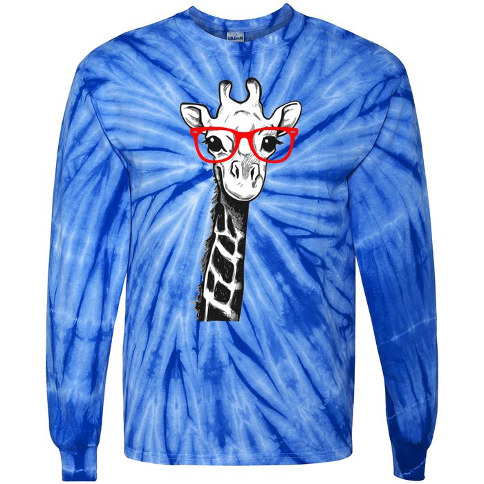 Giraffe With Red Glasses Gift For Zoo Animal Lovers Gift Tie-Dye Long Sleeve Shirt