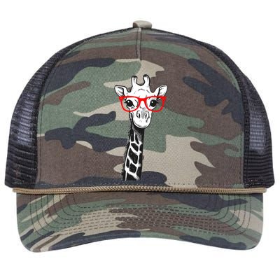 Giraffe With Red Glasses Gift For Zoo Animal Lovers Gift Retro Rope Trucker Hat Cap