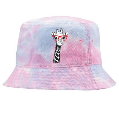 Giraffe With Red Glasses Gift For Zoo Animal Lovers Gift Tie-Dyed Bucket Hat