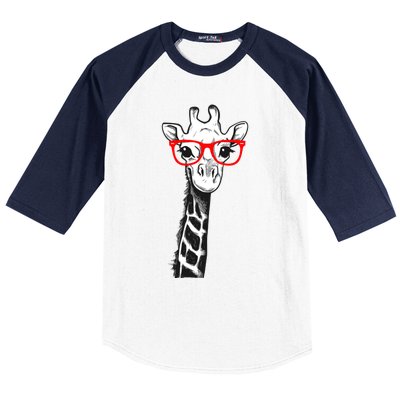 Giraffe With Red Glasses Gift For Zoo Animal Lovers Gift Baseball Sleeve Shirt