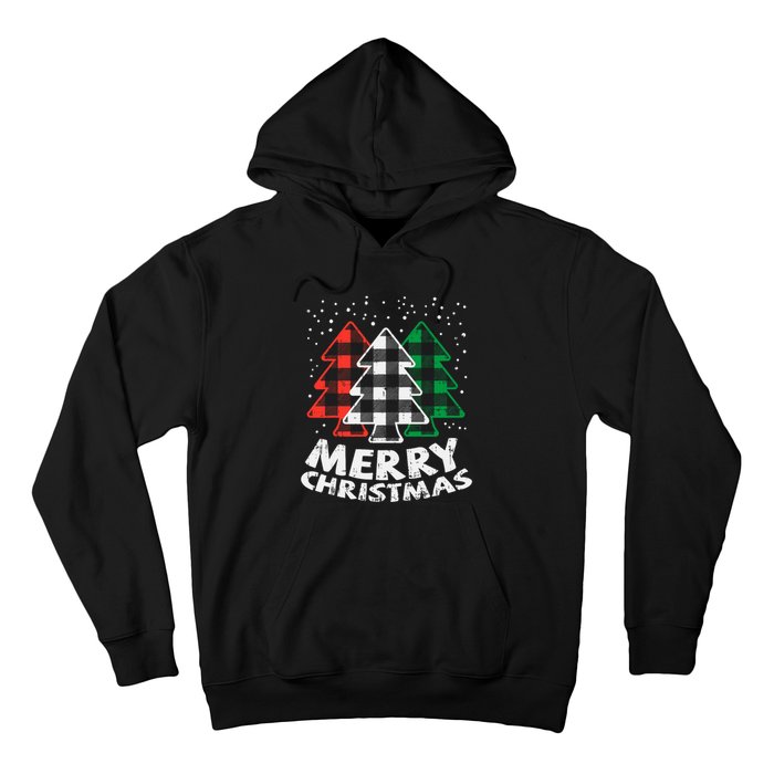 Green White Red Buffalo Plaid Merry Christmas Trees Gift Hoodie