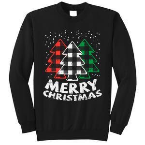 Green White Red Buffalo Plaid Merry Christmas Trees Gift Sweatshirt