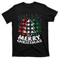 Green White Red Buffalo Plaid Merry Christmas Trees Gift T-Shirt