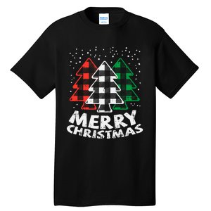 Green White Red Buffalo Plaid Merry Christmas Trees Gift Tall T-Shirt