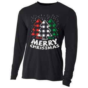 Green White Red Buffalo Plaid Merry Christmas Trees Gift Cooling Performance Long Sleeve Crew