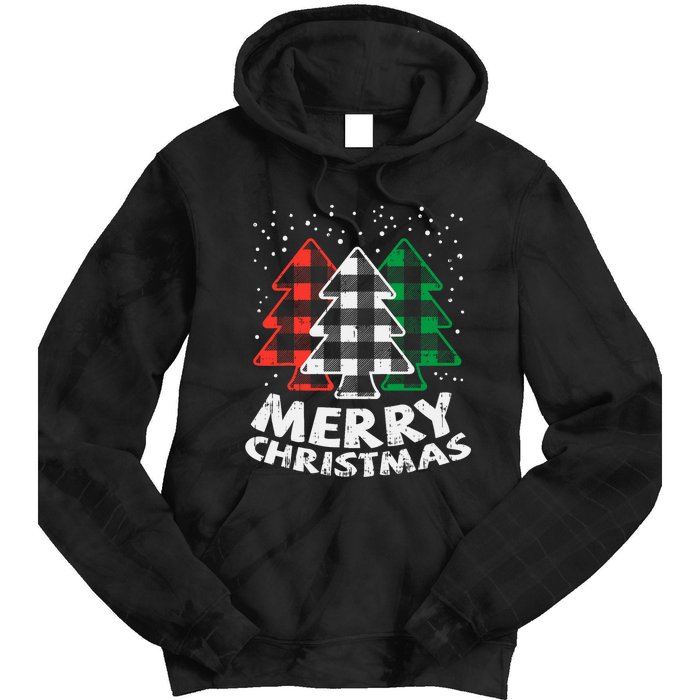 Green White Red Buffalo Plaid Merry Christmas Trees Gift Tie Dye Hoodie