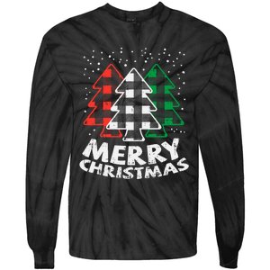 Green White Red Buffalo Plaid Merry Christmas Trees Gift Tie-Dye Long Sleeve Shirt