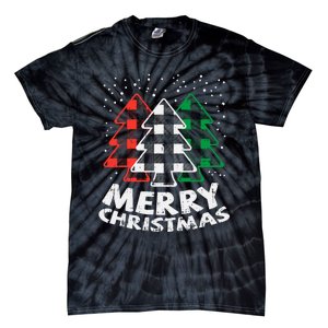 Green White Red Buffalo Plaid Merry Christmas Trees Gift Tie-Dye T-Shirt