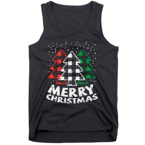 Green White Red Buffalo Plaid Merry Christmas Trees Gift Tank Top