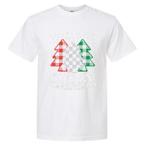 Green White Red Buffalo Plaid Merry Christmas Trees Gift Garment-Dyed Heavyweight T-Shirt