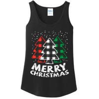 Green White Red Buffalo Plaid Merry Christmas Trees Gift Ladies Essential Tank