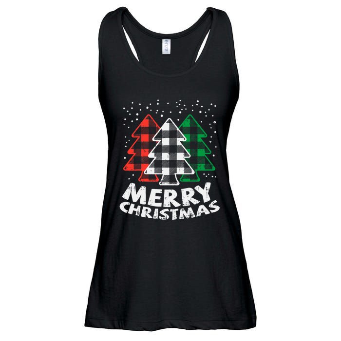 Green White Red Buffalo Plaid Merry Christmas Trees Gift Ladies Essential Flowy Tank