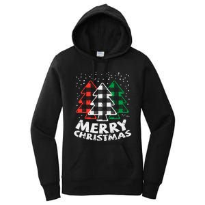 Green White Red Buffalo Plaid Merry Christmas Trees Gift Women's Pullover Hoodie