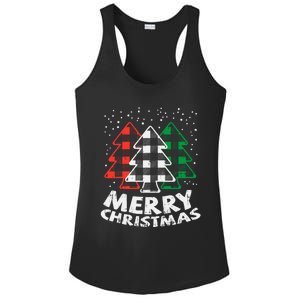 Green White Red Buffalo Plaid Merry Christmas Trees Gift Ladies PosiCharge Competitor Racerback Tank