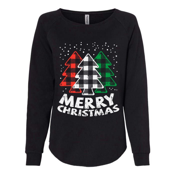 Green White Red Buffalo Plaid Merry Christmas Trees Gift Womens California Wash Sweatshirt