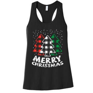 Green White Red Buffalo Plaid Merry Christmas Trees Gift Women's Racerback Tank